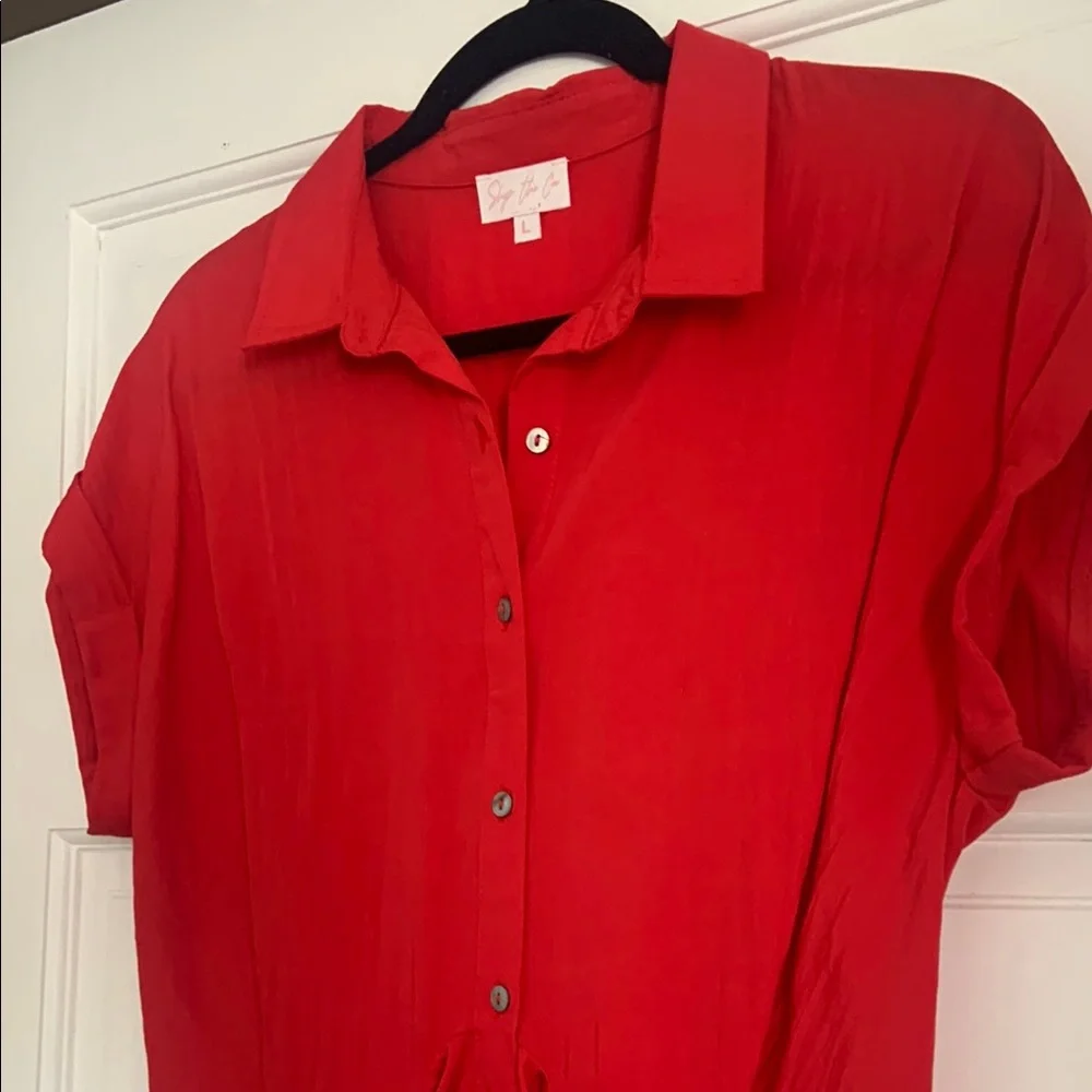 Red Button-Up Women's Top - Picture 4 of 5